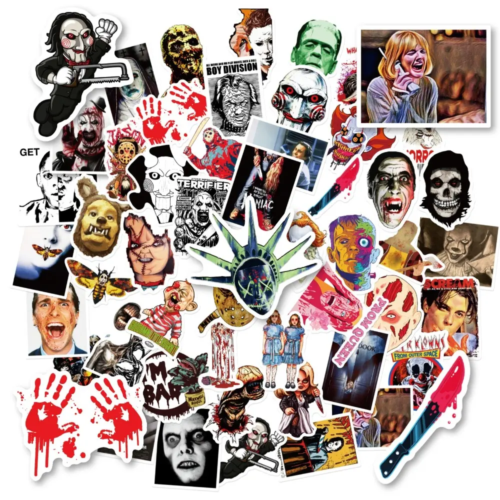 50 Horror Movie Image Graphic Decal Mix and Match Stickers Thriller Character Graffiti Car Water Cup Hand Pad Skateboard Creative Stickers