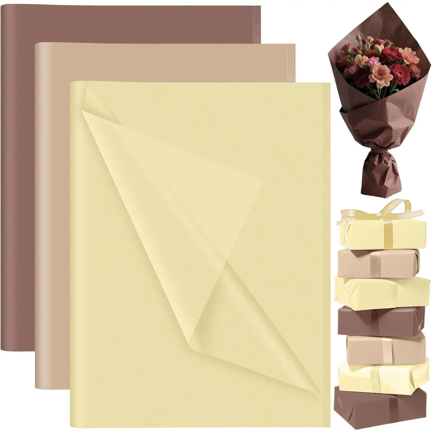 60 Sheets Brown Tissue Paper Bulks, Gift Wrap Tissue Paper Sheets for Packaging Birthday Gift Wrapping Birthday Wedding Construction Party Decorations