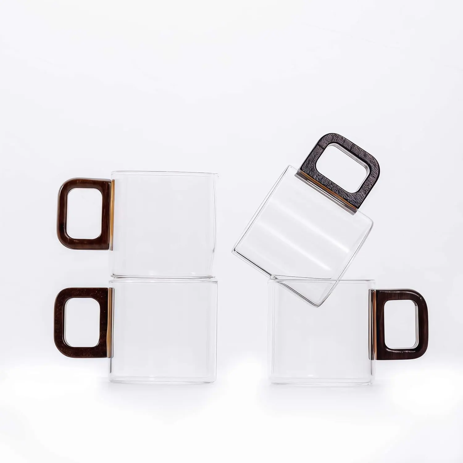 Espresso Cups Set of 4, 4 oz Espresso Cups, Espresso Shot Glasses with Handle for Coffee or  (Clear)