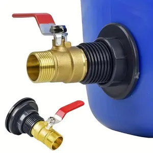 1 Set PVC Large Drainage Connector Adapter with Brass Ball Valve, Aquarium Components, Suitable for 1/2"-DN15 Male Thread Connector, Ideal for Rainwater Buckets, Aquariums, Water Tanks, Bathtubs and Pools, Water Pipes, Outdoor Hoses
