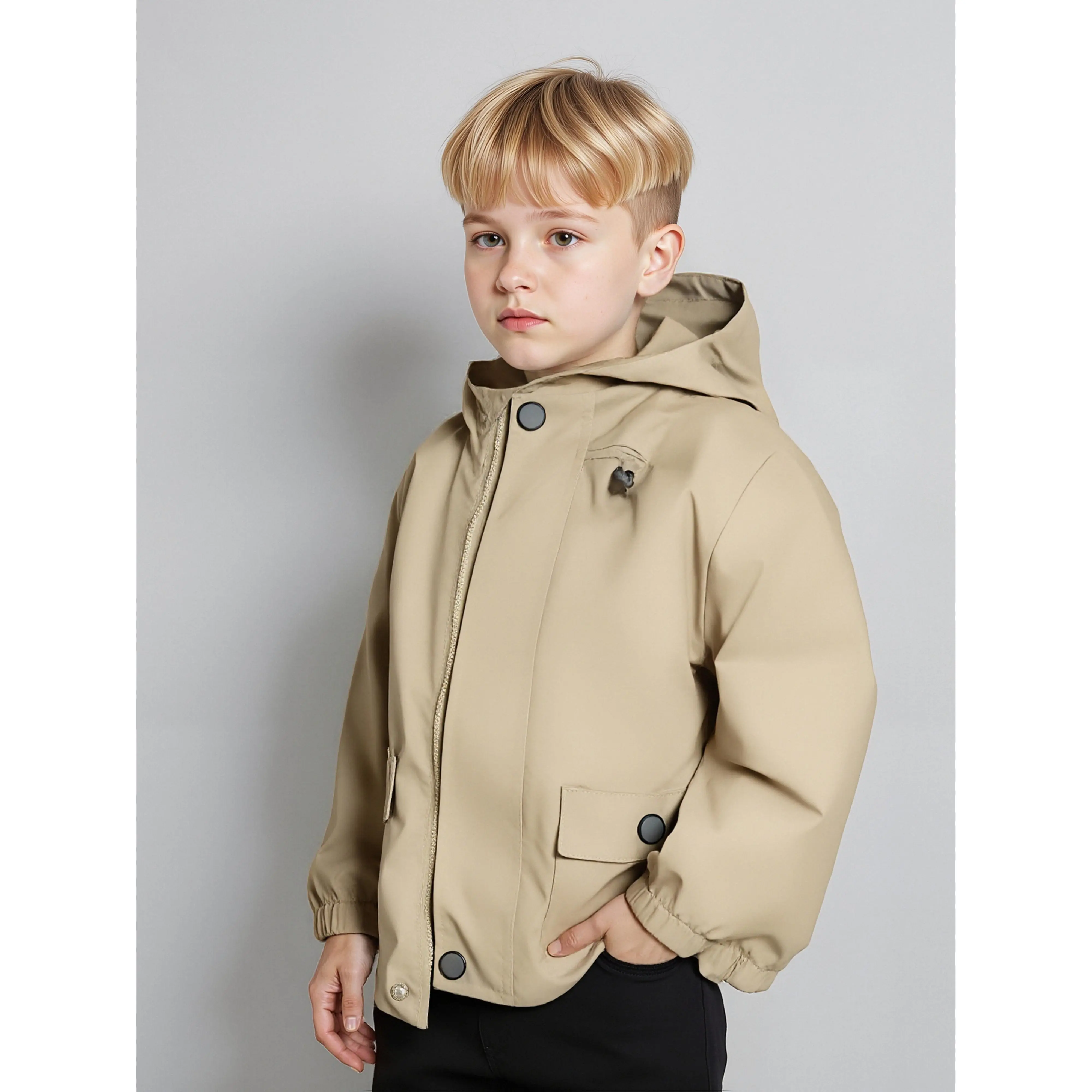 Children's Windbreaker Jacket for Boys and Girls, Solid Color Simple British Style Windproof Hooded Outerwear, Kids' Jacket, Windbreaker, Shell Jacket, Suitable for Outings, Travel, and Staying Warm