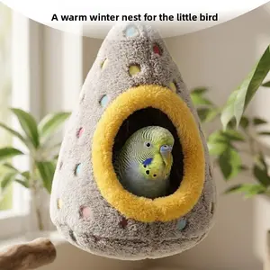 Egg Shaped Hanging Bird Nest - Thickened Warm Plush Winter Shelter for Parakeets Lovebirds Munia Parrots, Bird Cage Supplies