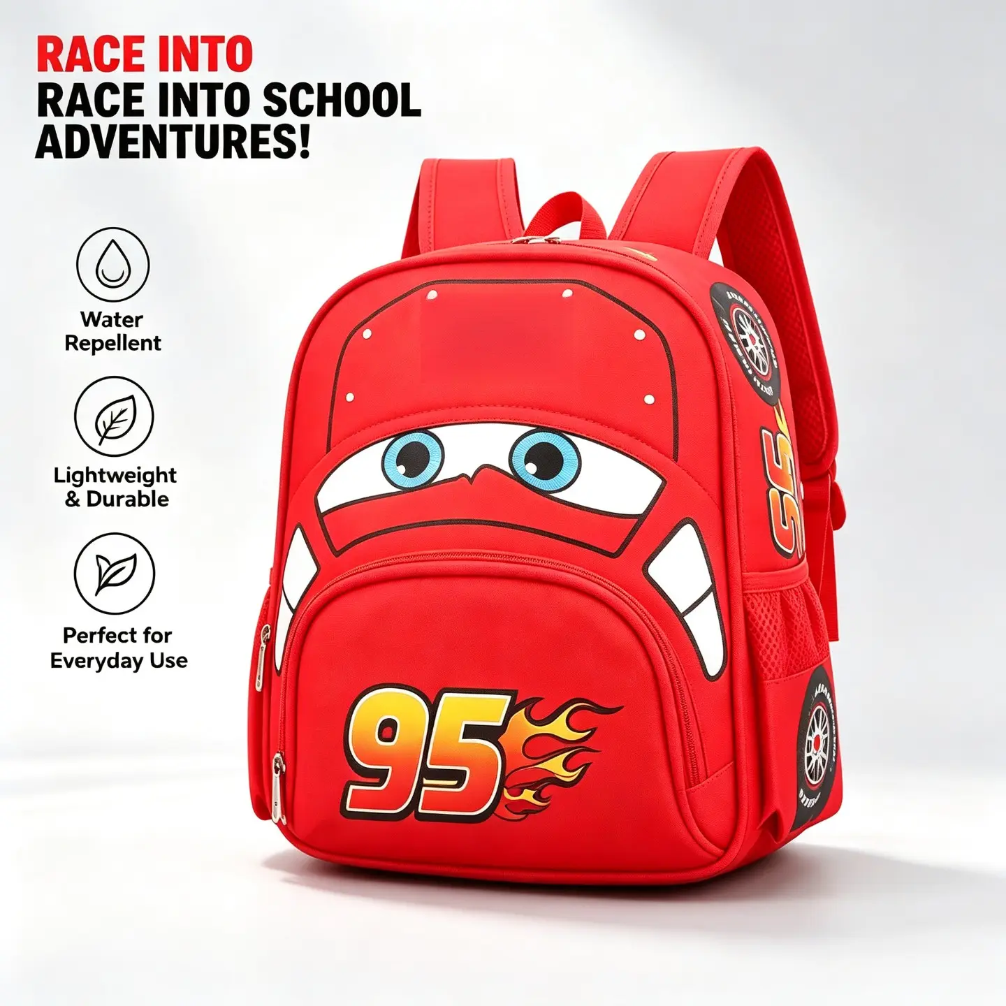 Kids Backpack Toddler Backpack for Boys, Water Resistant Cartoon Car Backpack, Kindergarten School Bag Preschool Backpack Cute Racing Car Bag Birthday Gift for Kids