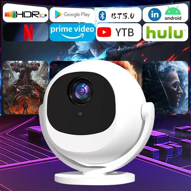 The latest 2026 model: a circular projector supporting 1080p decoding, 300 ANSI lumens, auto-focus, automatic keystone correction and 360-degree projection. It runs on Android 11 and supports Wi-Fi 6 and Bluetooth 6.0, making it ideal for home cinema setu