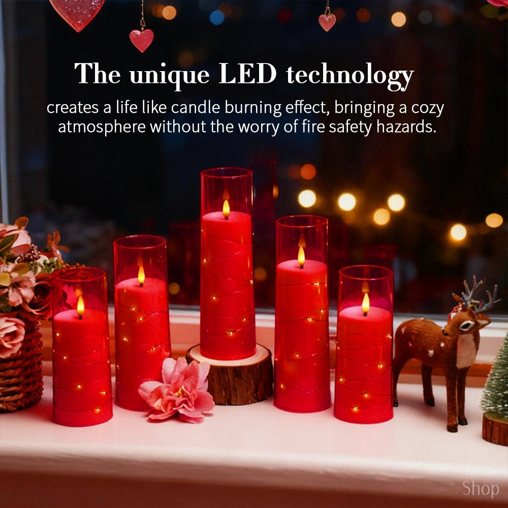 5pcs Flameless LED Candles with Embedded Star String, Battery Operated Acrylic Pillar Candles with Timer and Remote, Flickering Candles for Romantic Ambiance and Home Decoration Mood Decorative,Valentine's Day, Mother's Day