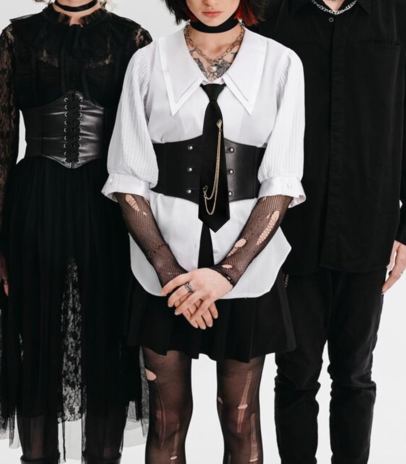 SUNDAY MIRTH Z-HDW45   Ties for Women Men, Punk Metal Chain Necktie Pre-Tied Adjustable Black Tie for Uniform, School, Shirt Accessory