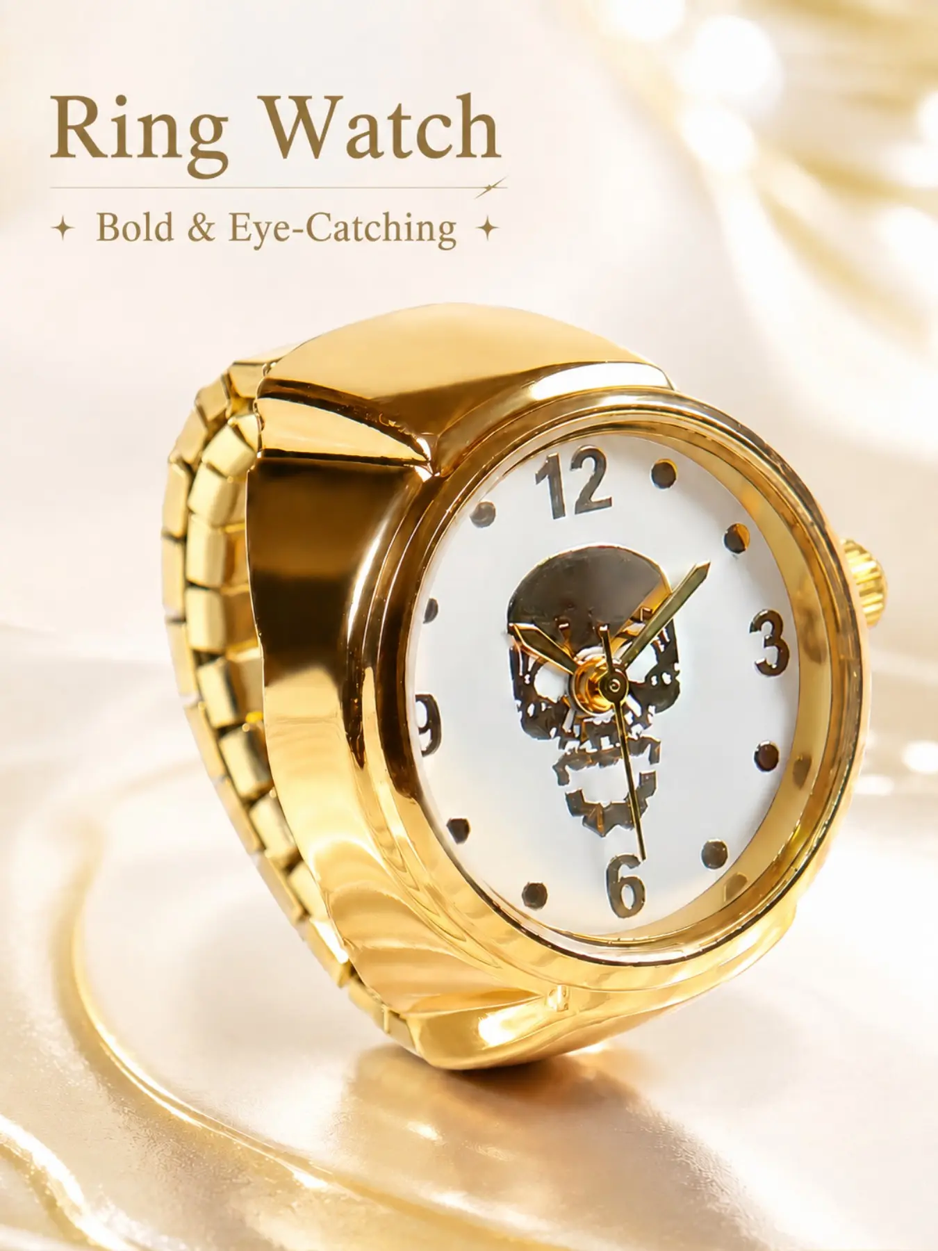 Skull Dial Ring Watch, Elastic Band Mini Pointer Finger Watch, Trendy Accessory for Daily Wear and Parties, Perfect Gift