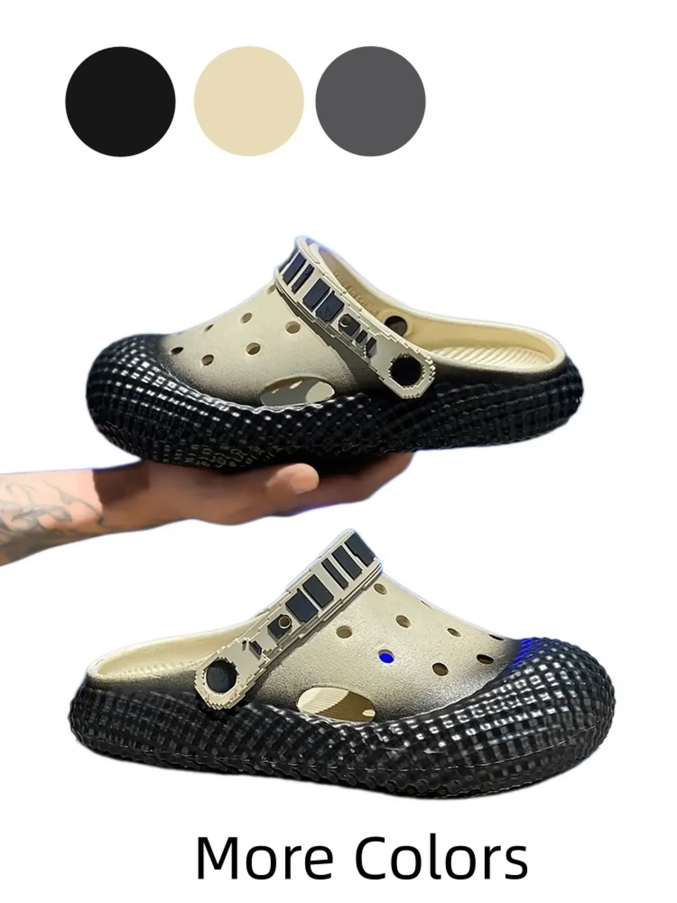 1 Pair Daily Wear 3-Color Gradient Unisex Clogs Geometric Square Print Gradient Color Block Dual Wear Anti-Slip Thick Sole Size 36-45 Home/Shopping - EVA, Soft Breathable & Comfortable