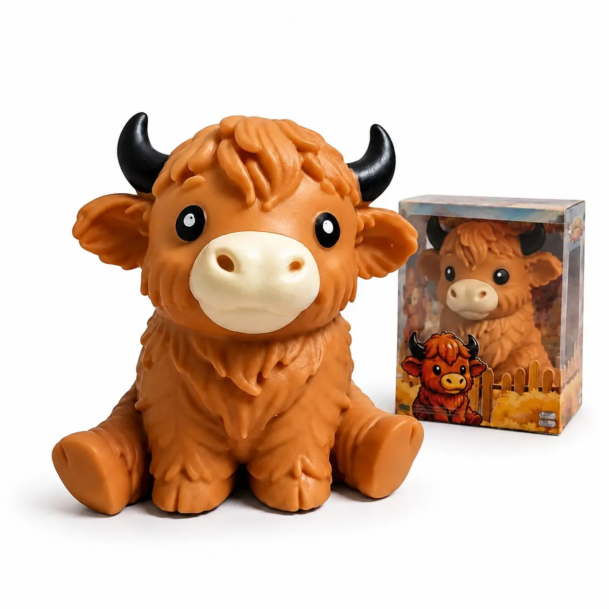 Cute Highland Cow Desk Pet & Stress Relief Figurine, Decorative Figurines, Emotional Support Scottish Cattle Miniature Statue for Office Desktop, Farmhouse Bookshelf Decor, Funny Gag Gift Idea for Cow Lovers & Coworkers