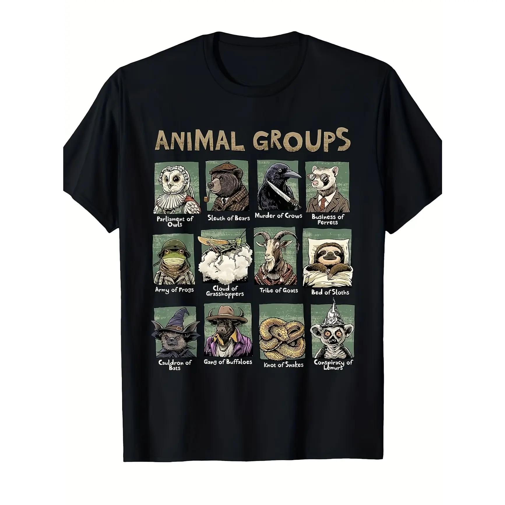 Cute Animal Groups Knowledge Graphic Oversized Comfort Cotton Outfit T-Shirt,Vintage Cartoon Animal Fashion Casual Tee,Valentine Gift For Animal Lovers Him Her,Best Holiday Present For Student Family Friends Cotton Short Sleeve