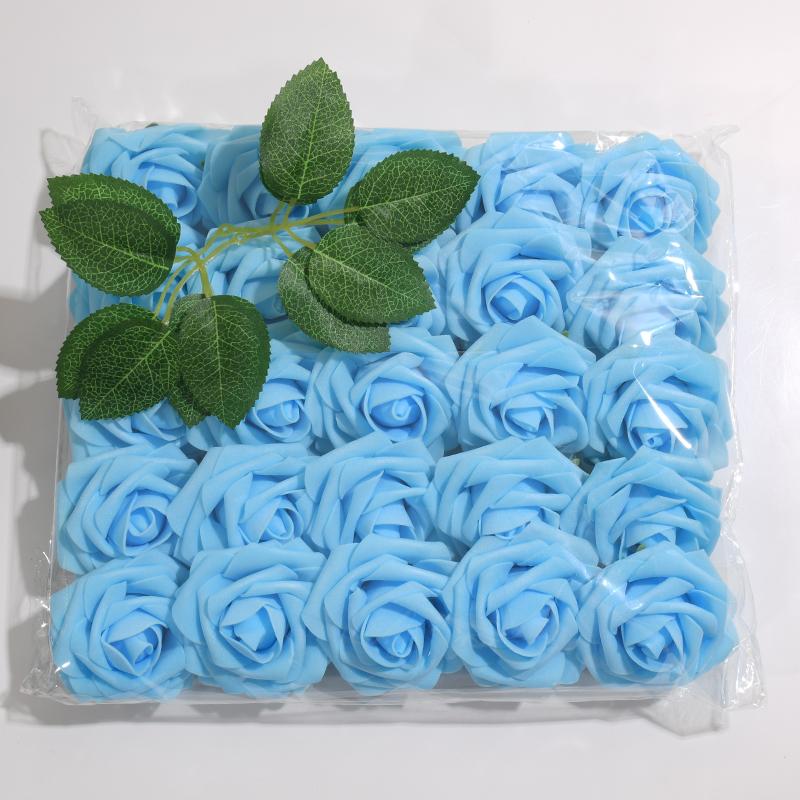 25pcs/Lot High-Grade White PE Rose Artificial Flower Head With Stem DIY Bouquet Wedding Party Decoration Scrapbook Supplies