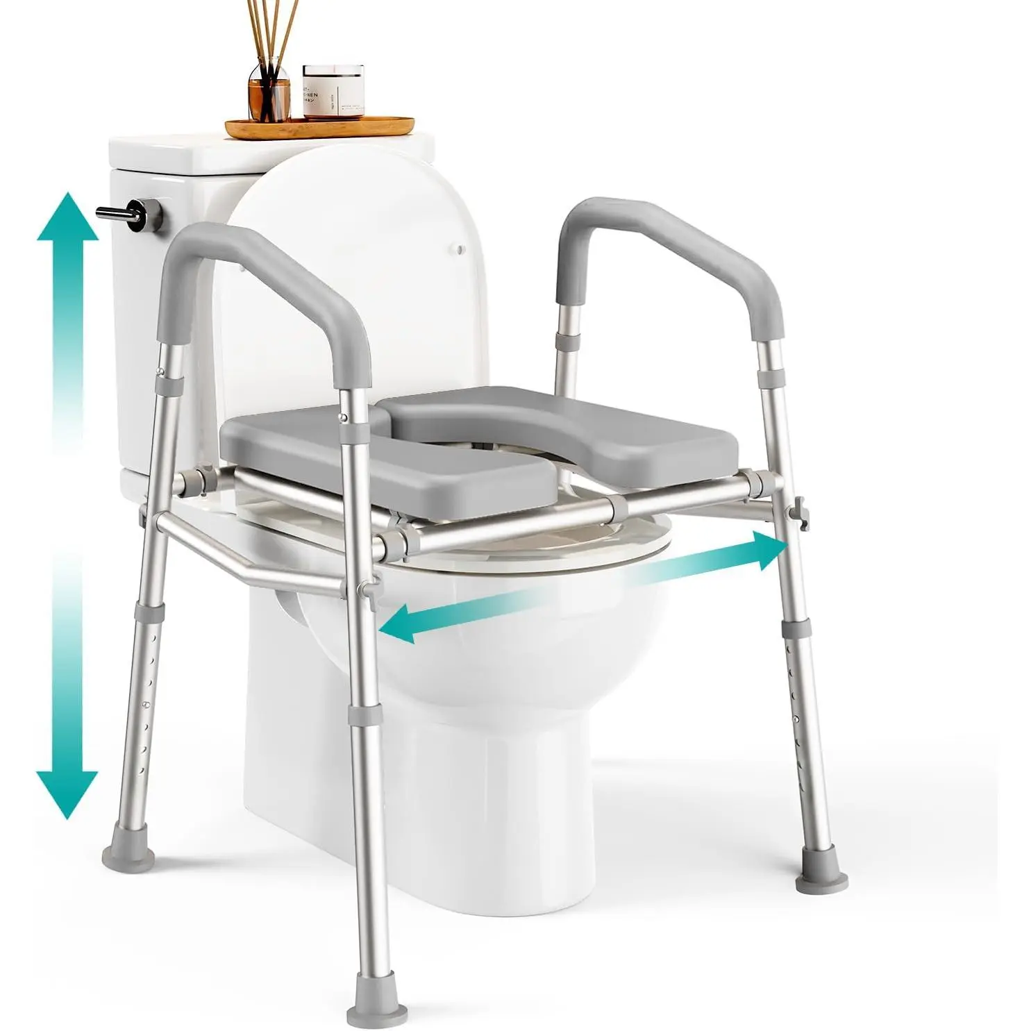 Raised Toilet Seat with Handles (400lb) - Adjustable Height & Width Toilet Chair with Arms, Toilet Riser with Handles, Toilet Chair Over Toilet, Handicap Toilet Seat for  (Grey)
