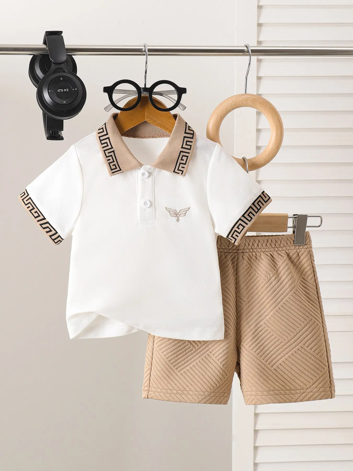 Two-Piece Baby Boys Embroidered Polo Shirt + Solid Shorts Set, Casual Sleeveless Tank Top and Short Pants for Spring Summer