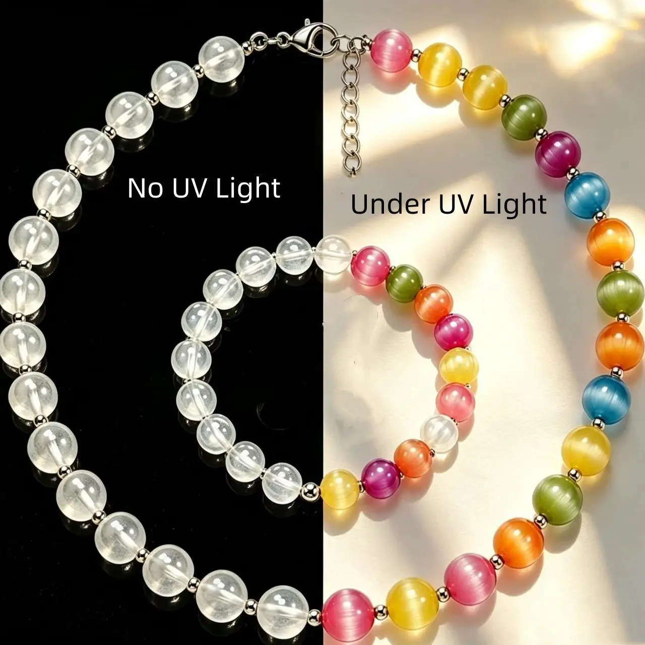 Dopamine Color Changing Beaded Necklace & Rainbow Bracelet Set, Summer Fashion Rainbow Collarbone Chain Jewelry
