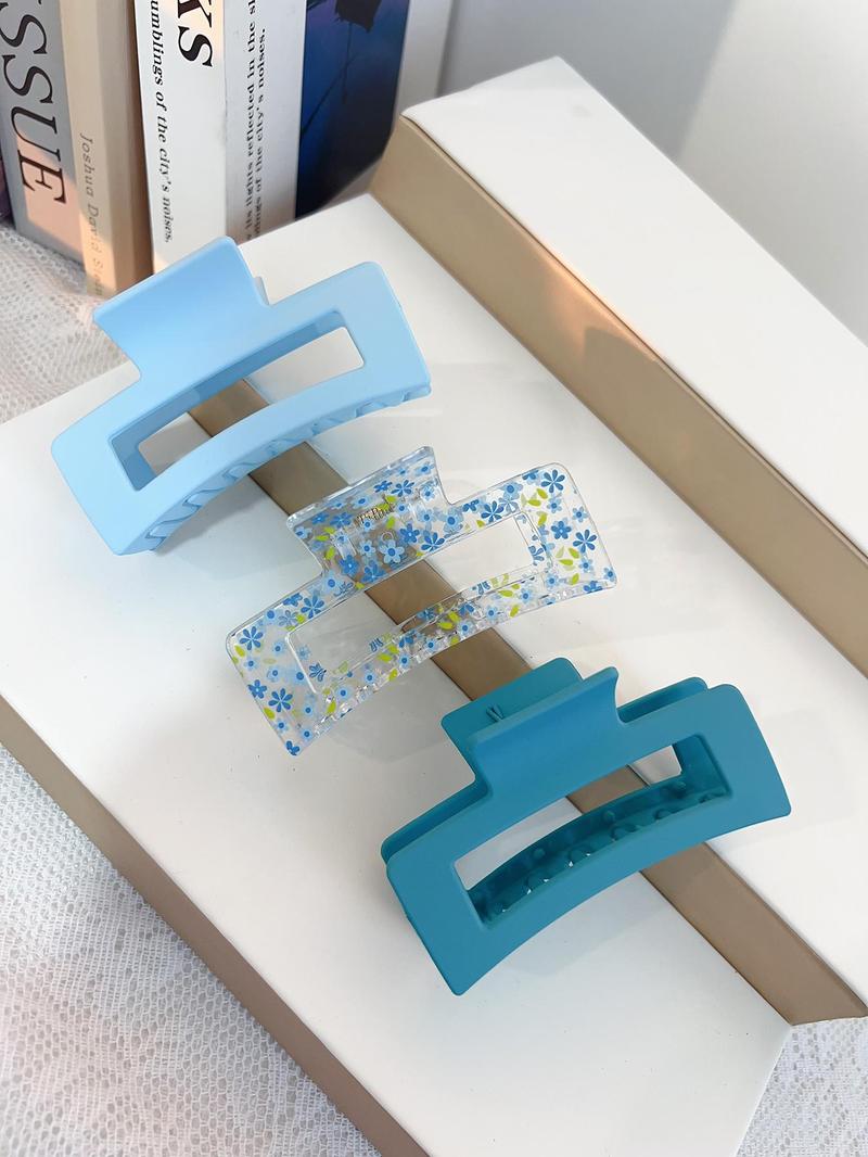 Plain Color & Cute Flower Pattern Hair Claws Set, 3 Counts Medium Size, Fashionable Hair Accessories for Women & Girls, Casual Versatile Hair Accessories for Daily Wear