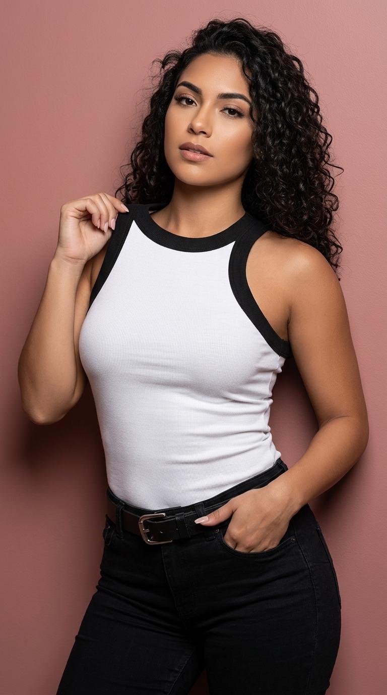 Serenade Ribbed Knit Tank Spring/Summer Solid Color Printed Round Neck Tank Top for Women