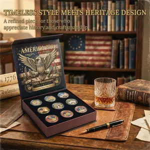 2026 9PCS 250th Anniversary Coin Pack, Patriotic Eagle Metal Coins Set with Storage Case, Vintage Tribute Gift for Veterans Men Dad 2026