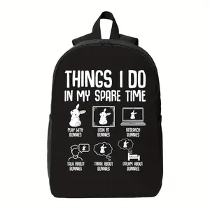 Cute Rabbit Backpack - Black Cartoon Print "Leisure Time Fun Design" Durable Zipper, Suitable for College Students and Teenagers' Study Activities