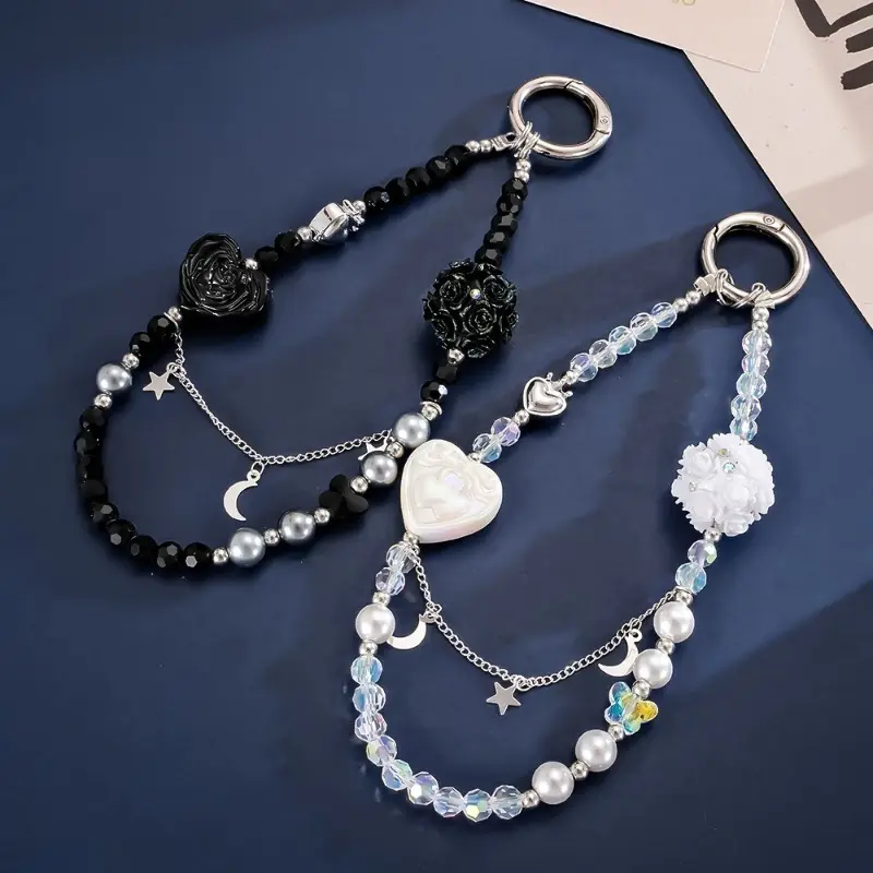 Celestial Bag Charm with Hydrangea Crystal Ball, Lightweight Rhinestone Moon Star Chain Purse Accessory for Women's Daily Carry, Rhinestones, Swings Elegantly, Purse Charms