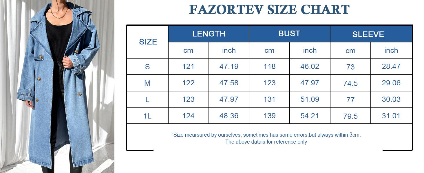 FMEYOA Women's Long Double Breasted Denim Jacket Oversized Button Down Maxi Jean Coat Classic Lapel Outercoat M8M483