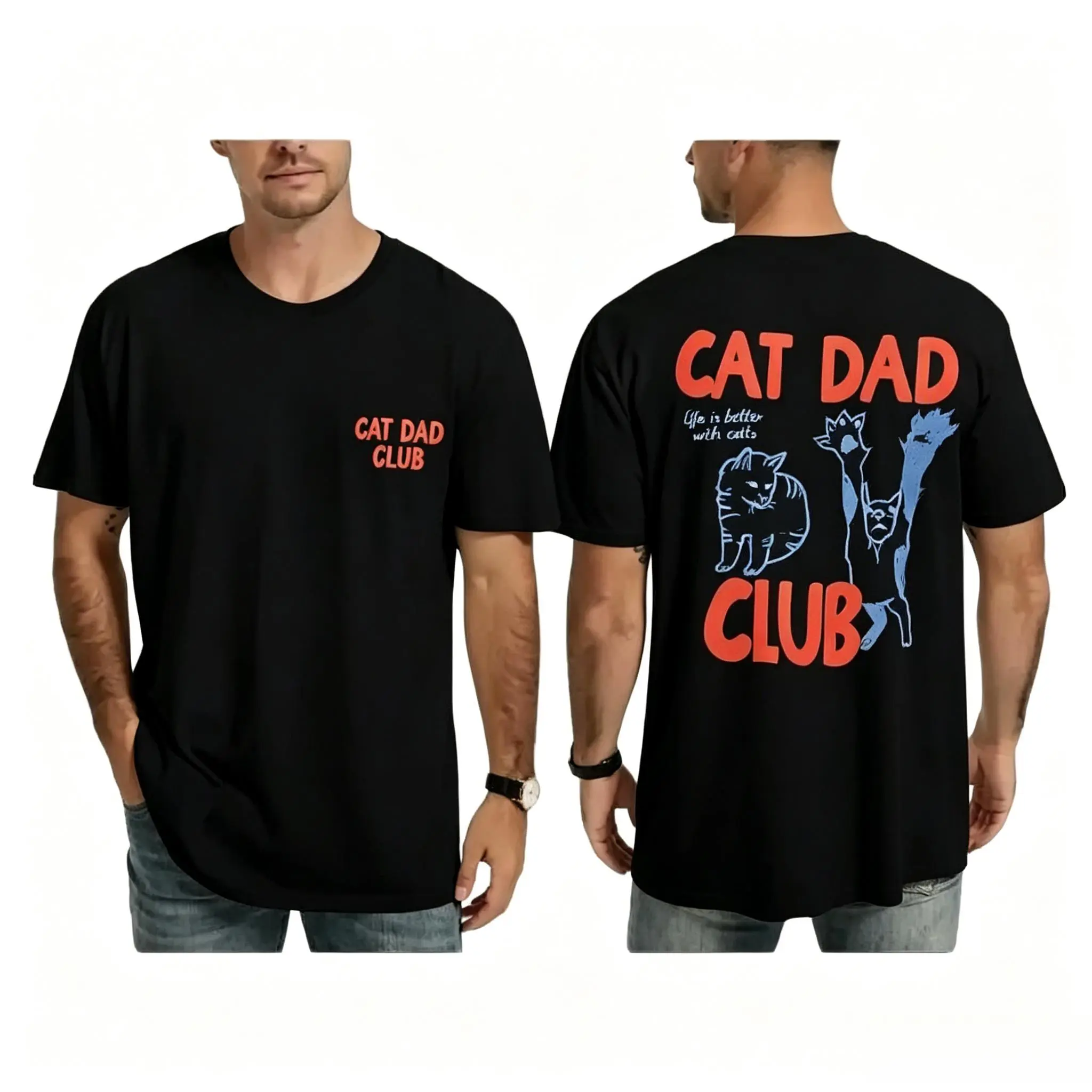 Cat Dad Shirt,Cute Cat Dad Club T-Shirt, Front-Back Design Tee, Funny Cat Dad Shirt, Cat Father Tee, New Cat Dad Shirt