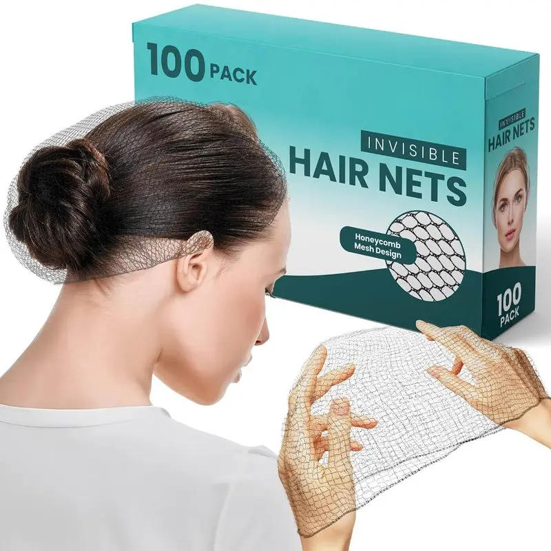 100 Pack Invisible Hair Nets for Women & Men, 24 Inch Elastic Fine Mesh Hairnets for Buns, Long or Short Hair, Ballet, Sleeping, Wig Storage, Food Prep & Daily Use