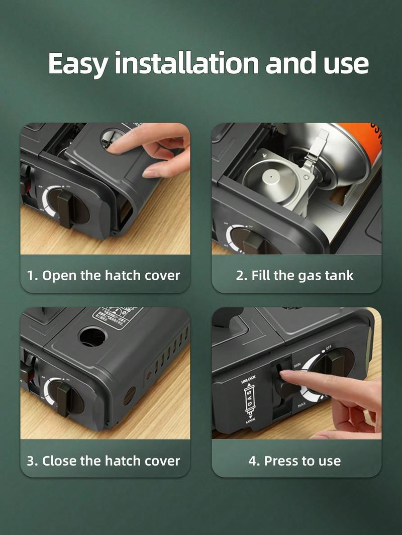 Butane Stove With Wind Deflector, Kitchen Gas Stove, Outdoor Grill, Automatic Ignition, Portable Gas Stove With Carrying Case (Fuel Not Included)