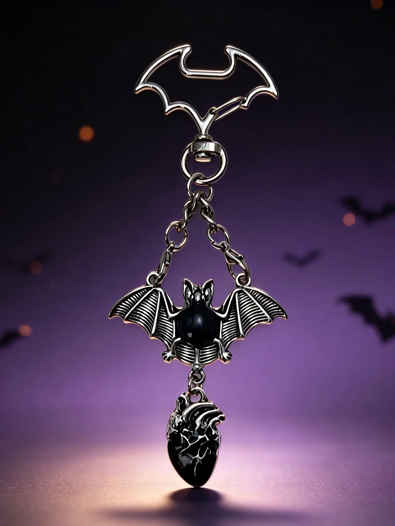 Bag Charm Halloween Dark Gothic Subculture Style Bat Dissection Heart Key Pendant, Bag Charm Keychain, Bat Shaped Punk, Vampire, Halloween Style, Dark Punk, Accessory For Car Keys Earbud Case Decor Festival Gift