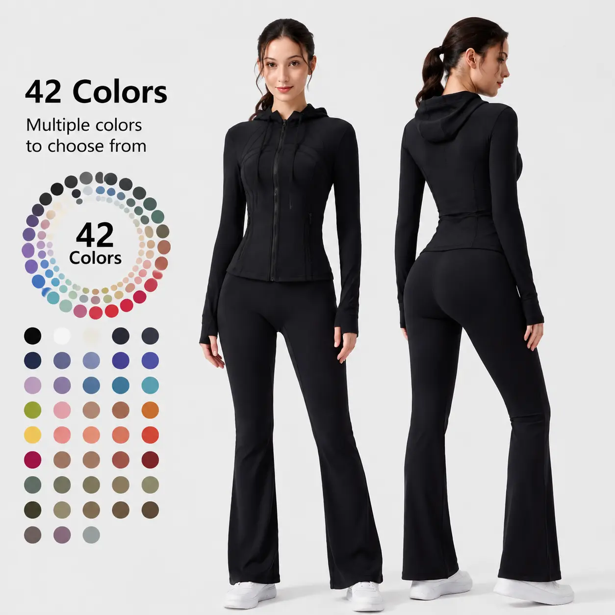 Rise Active Women’s Full Zip Hooded Workout Jacket, Slim Fit Long Sleeve Athletic Yoga Jacket with Thumb Holes, Stretchy Gym Activewear