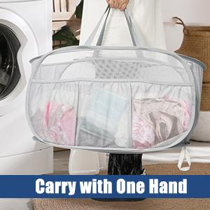2 Pack Collapsible Laundry Baskets, Laundry Hamper with Convenient Bags, Foldable Laundry Basket Mesh Light Weight, Easy to Carry Clothes Hampers for Laundry, Dorm, Toys, Travel Grey