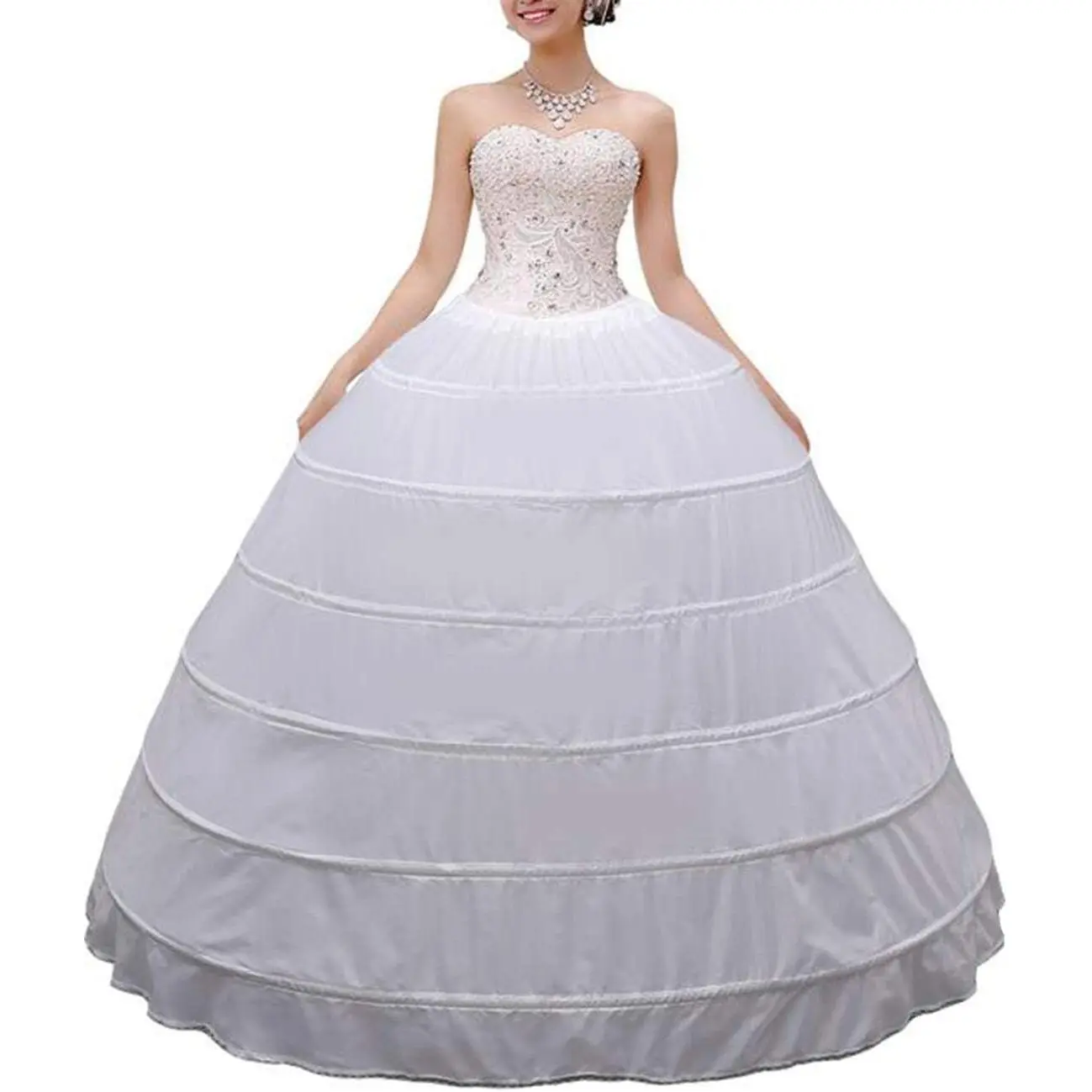 Women Crinoline Petticoat A-line 6 Hoop Skirt Slips Long Underskirt for Wedding Bridal Dress Ball Gown
