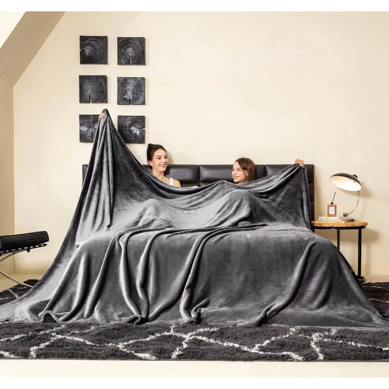 Oversized King Fleece Blanket 120x120 inches, Soft Cozy Warm Giant Large 10'x10' Blanket for Bed, Sofa, Couch,Travel, Camping, California Huge Flannel Big Throw Blanket, Dark Grey