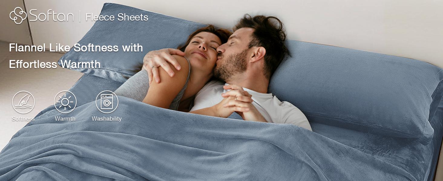 Fleece Sheets Twin Size, Flannel Like Soft, Fuzzy Warm Plush Sheets, Velvet Microfleece Bedding for Winter, Baby Blue