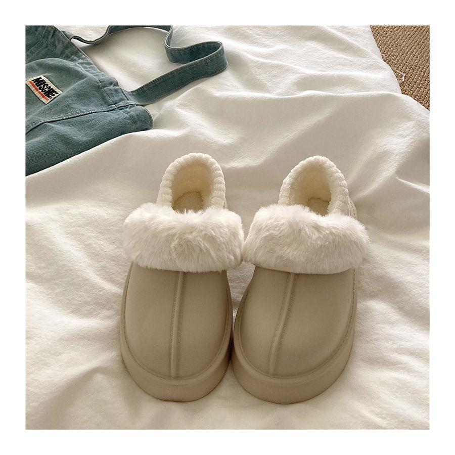 Crestar Winter Women Fuzzy Slippers New Outdoor Waterproof Cotton Shoes Warm Fluffy Home Slides Detachable Plush Cotton Slippers