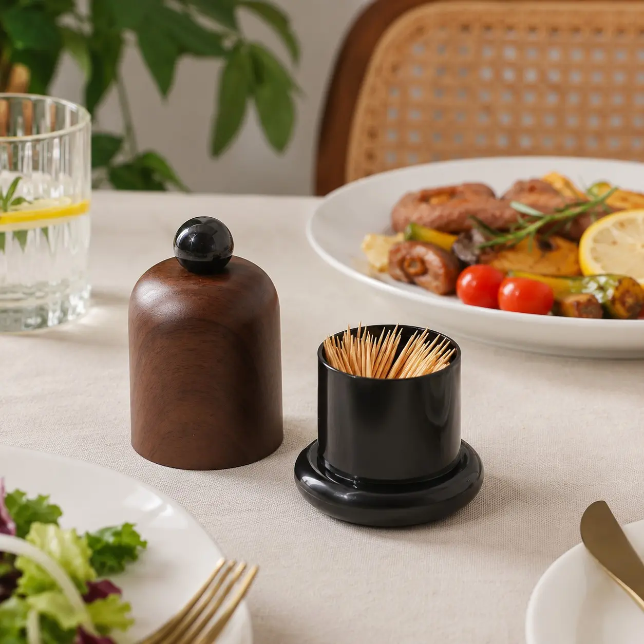 Textured Plastic Toothpick Holder with Spherical Top, Toothpick & Dental Floss Storage Box, Ideal for Home, Travel, Gifts