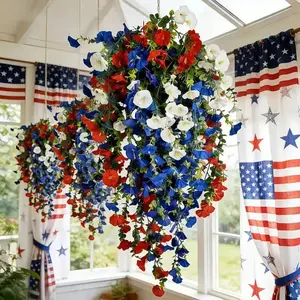 3pcs Patriotic Artificial Bellflower Vine, Blue Mixed Color, Ideal for July 4th Celebration, Outdoor Hanging Decor, Thanksgiving Decoration