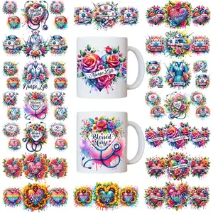 8 Sheets Nurse and Medical Design UV DTF Stickers, DIY Stickers for Glass Cups, Coffee Mugs, Phone Cases, Laptops, Water Bottles, Holiday Gifts