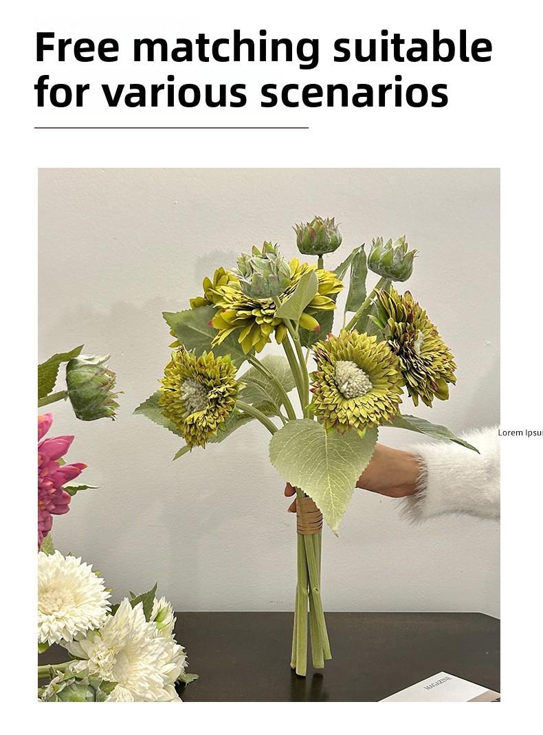 Teddy sunflower artificial flower for living room entrance decoration, faux flower ornament, vintage hand-held bouquet