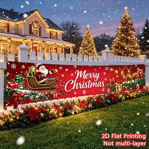 1pc Christmas banner with red background, Christmas English banner, large banner, fence banner, high-definition printing suitable for outdoor railing, porch wall decoration
