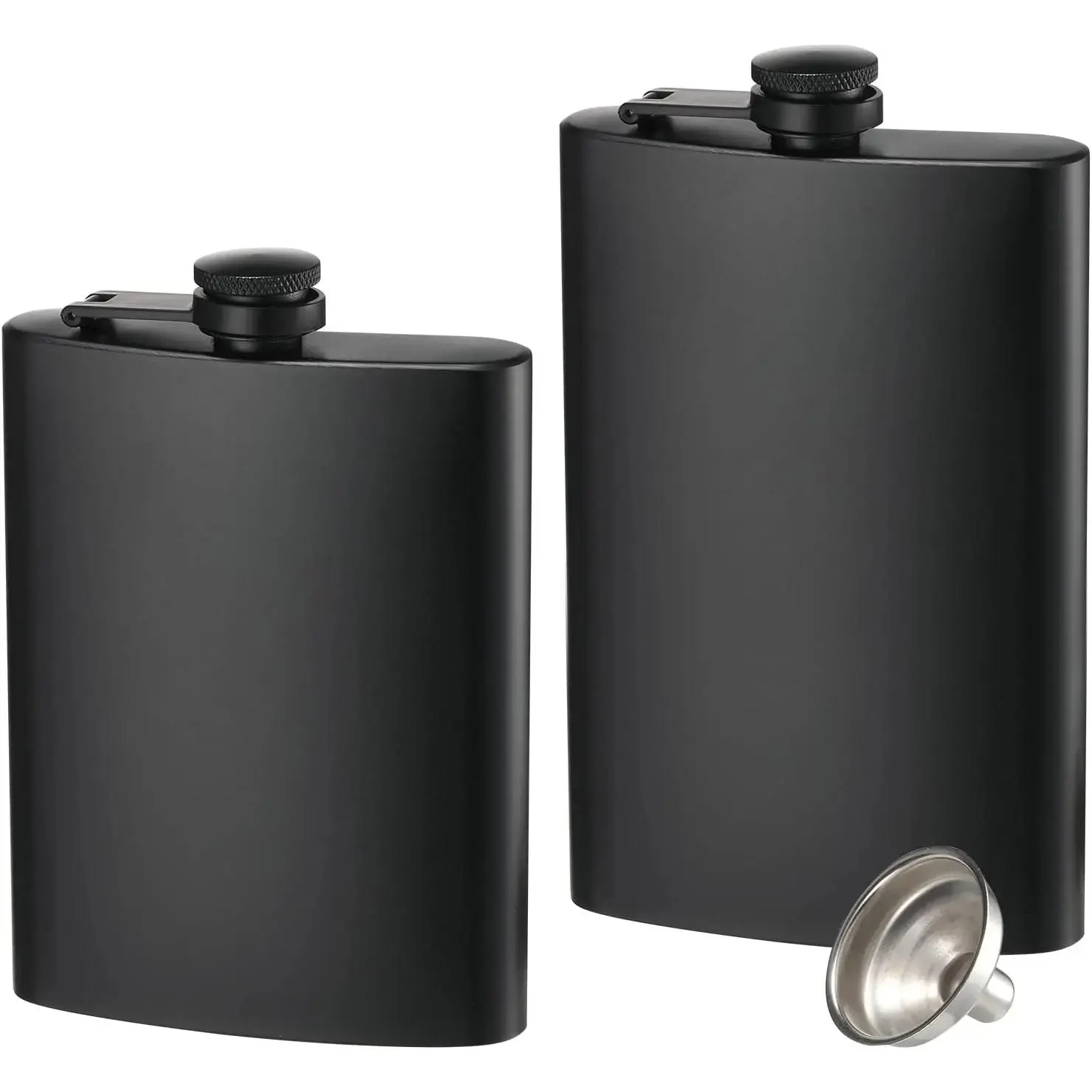 2 Pack  Flasks for , 8 Oz & 12 Oz Stainless Steel Leakproof Thin Flasks with Funnel for Men & Women (Matte Black)
