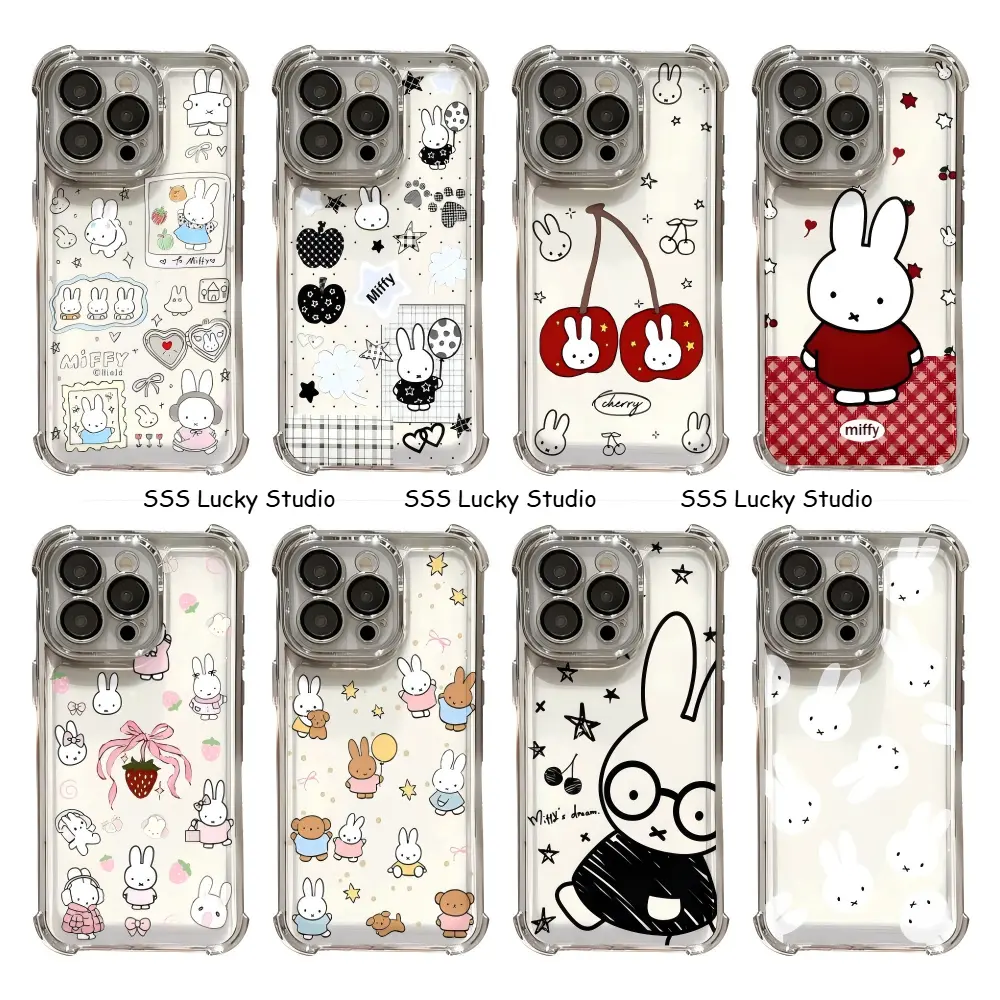 Y2k Ins Artistic Cute Miffy Phone Cases For iPhone 12-17 ProMax/Pro/Plus/Air,Silver Transparent Shockproof Casing Cover Accessories,Ideal Birthday Holiday Gift