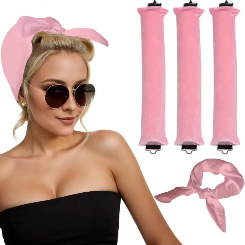 Jumbo Heatless Hair Curlers for Long Hair,H HOME-MART Overnight Wavy Hair Curlers Blowout Rods Heatless Curls Heat Free Curls Curling Headband No Heat Hair Rollers for Long Hair Volume Blow Out Women (Pink with Silk Head Scarf, One Size)