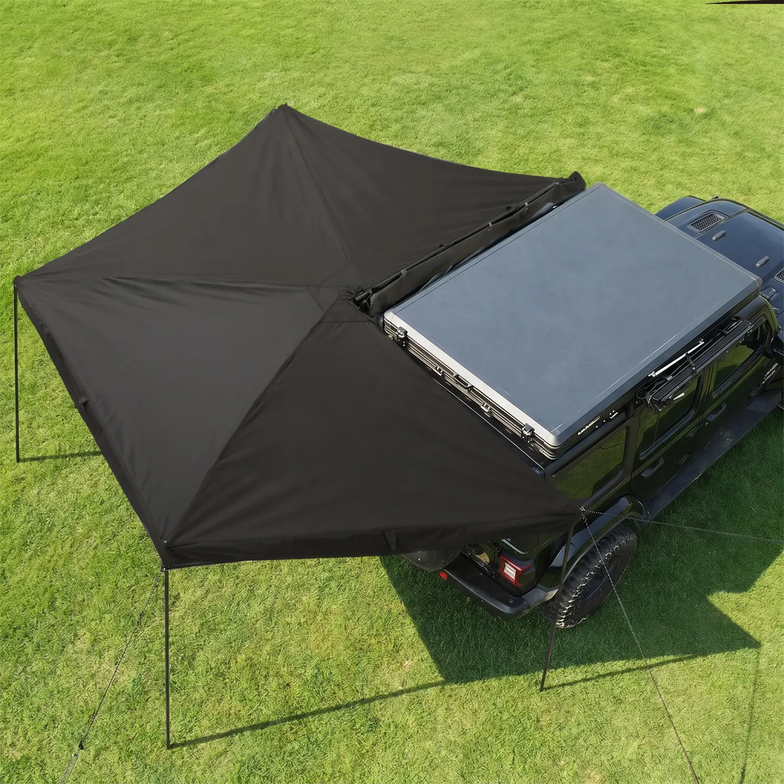 270 Degree Driver Side Car Awning, 6.6ft Pull-Out Vehicle Awning with Blackout Coating, 280G Ripstop Waterproof Sun Shelter for SUV Truck Van Camping, Black