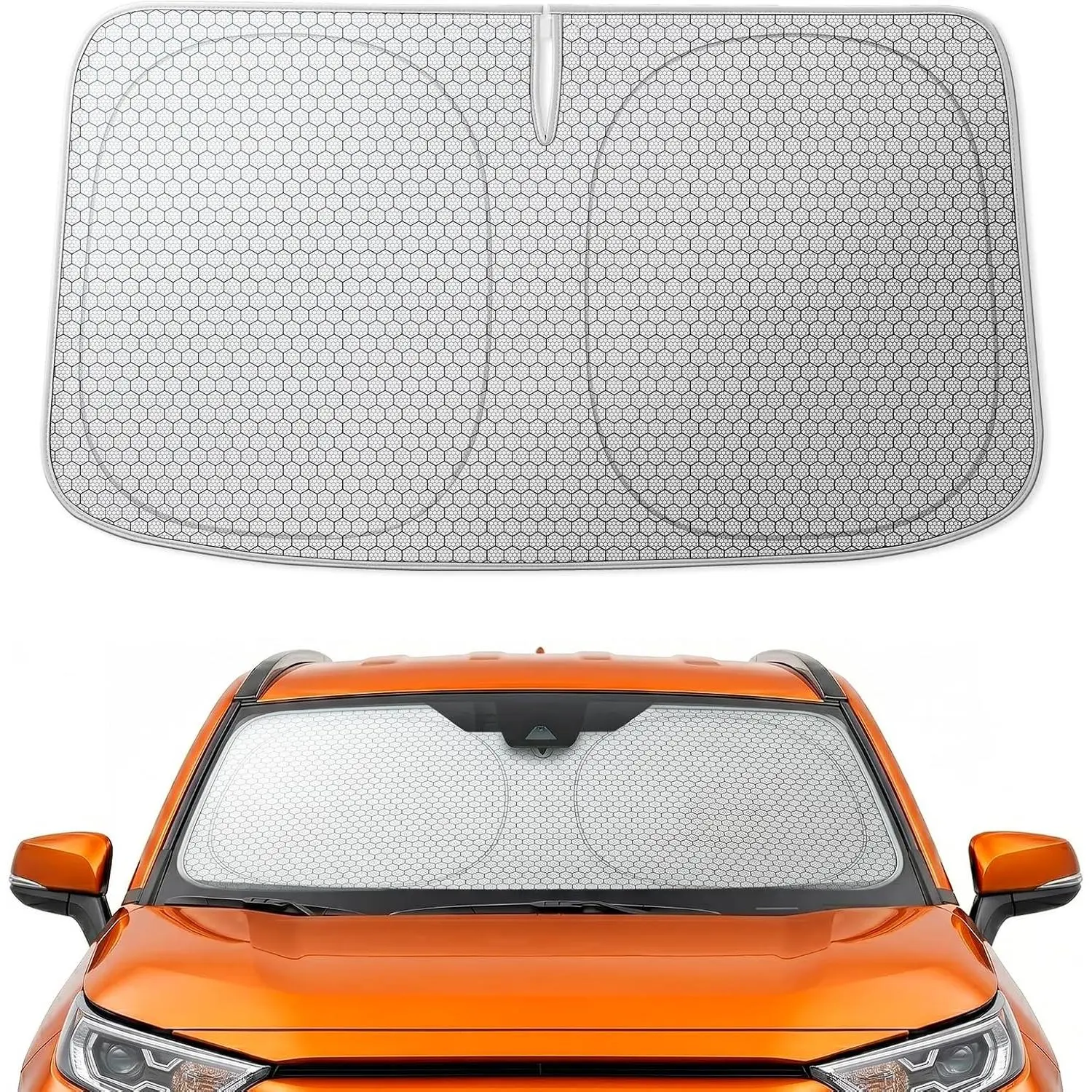 WOLFBOX Foldable Car Windshield Sun Shade, Maximum UV & Heat Shield Front Window Sunshade Visor Protector for SUV Trucks Sedans (Graphene, 64''x34'')