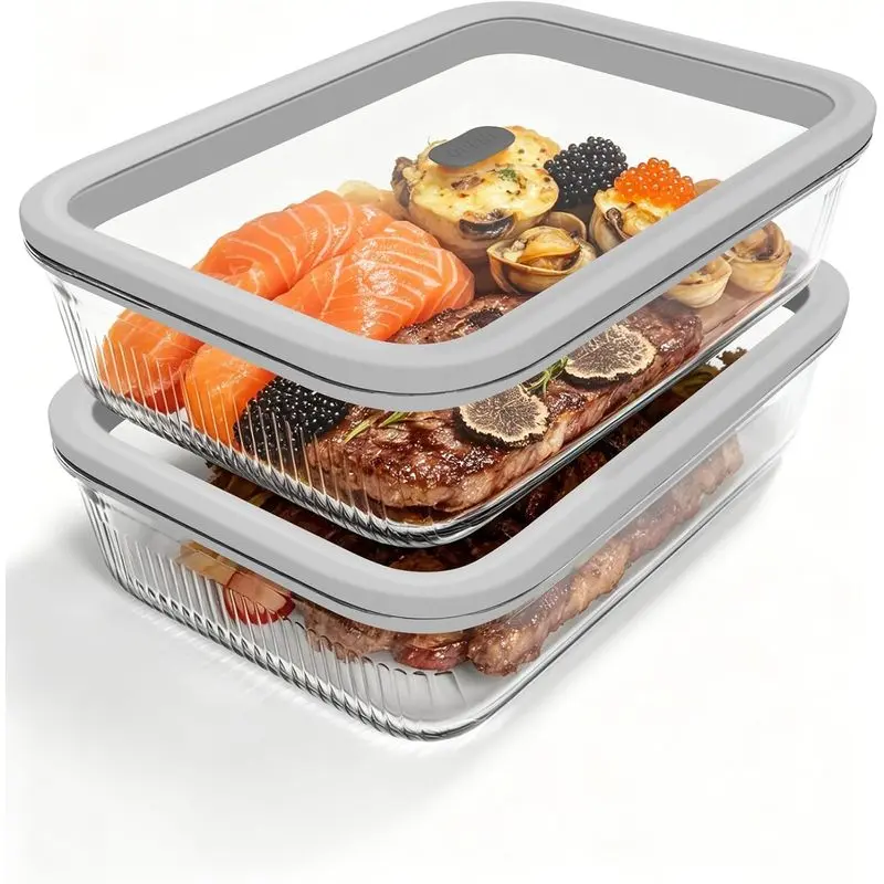 2 Pack Glass Food Storage Containers with Tempered Glass Lids & Steam Valve, 74oz(9.3 Cup) Airtight Leak-Proof Meal Prep Containers for Microwave/Oven/Freezer, Borosilicate Glass, Gift Box