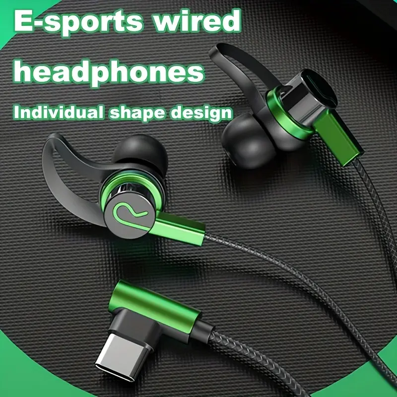 Type-C In-Ear Wired Gaming Headset with HD Audio, Clear Microphone, Strong Compatibility, Durable Cable, for Gaming and Work, In-Ear Design, Sliding Volume Button for Adjustment, Superior Sound Quality, Suitable as a Birthday Gift