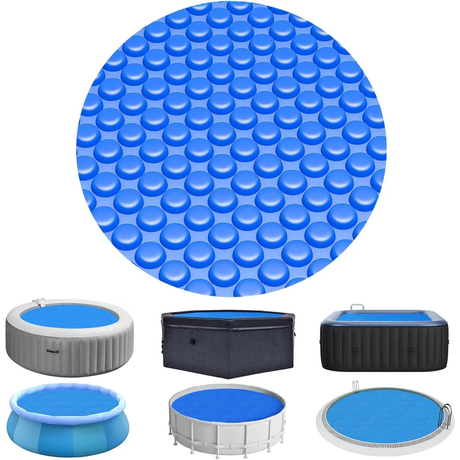 Solar Pool Cover 8ft Round for Above Ground & Inground Pools, Bubble Wrap Thermal Blanket, 12 Mil Blue Floating Cover for Hot Tub Spa, 6-24 ft Diameter Swimming Pools