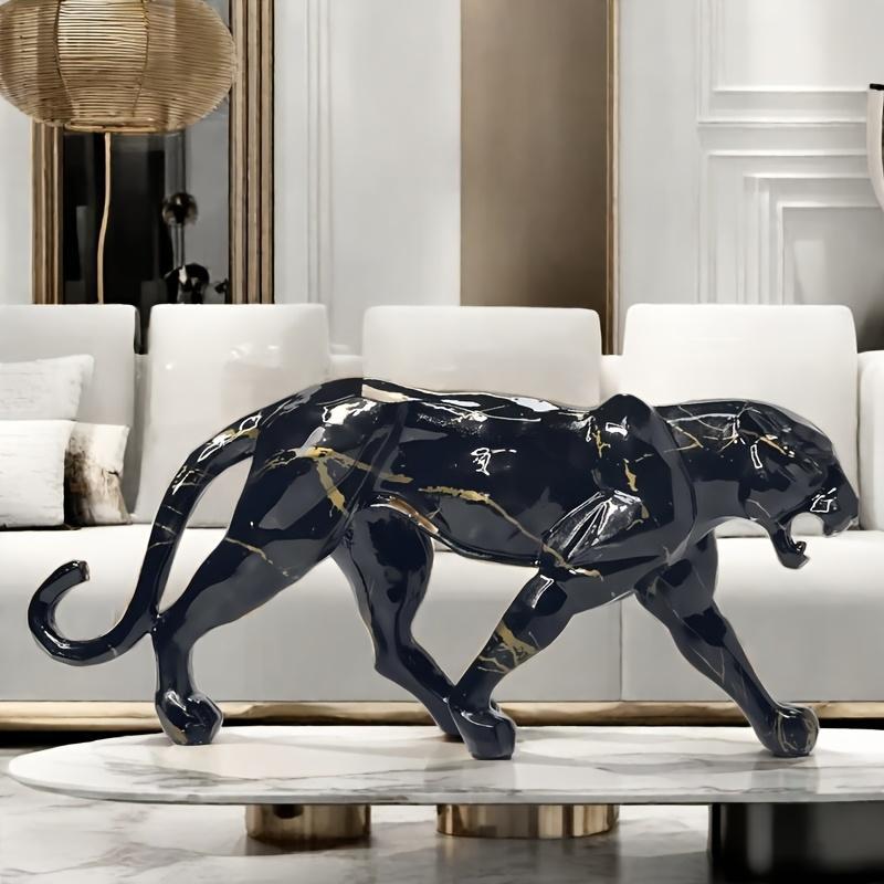 1pc Contemporary Black and Golden Leopard Sculpture - Glossy Resin Statue for Living Room, Bedroom, Office Decor Ideal Gift Easter, Father's Day, Mother's Valentine's Housewarming, Statues Home