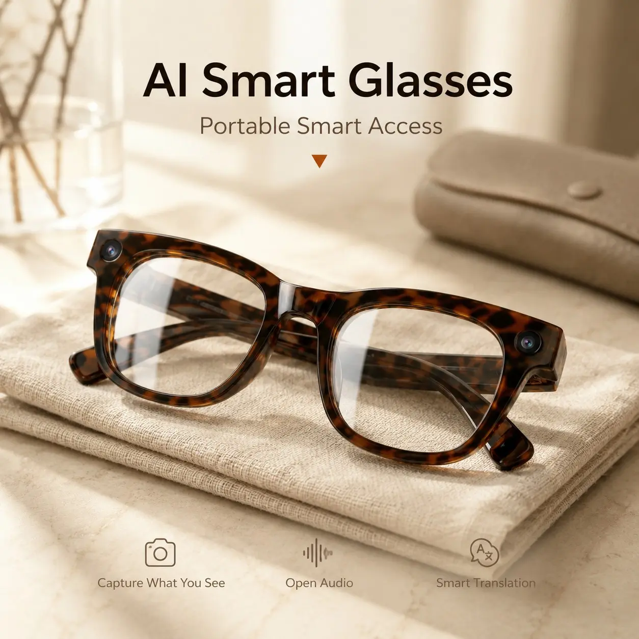 Tortoiseshell AI Smart Glasses, Wearable Tech Glasses with 13MP First-Person Camera, 1080P HD Video, Voice Control, Real-Time Translation & WiFi Connectivity, Multifunctional Smart Glasses