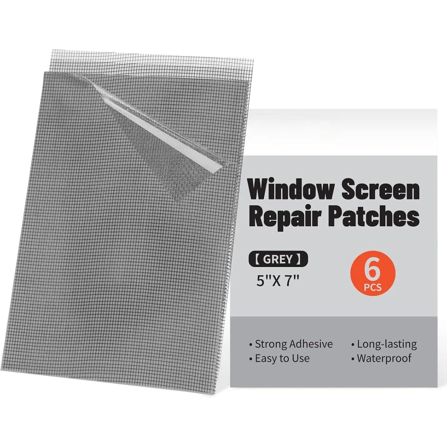 6 count Screen Patch Tape, 5" X 7" Window Screen Repair Kit, Grey | Quick Repair,  Adhesive, Easy to Use, For Mesh Window & Door, Cuttable Fiberglass, No Tools Needed
